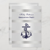 ネイビー航海のブルいかりシルバーウェイトBG V卒業 招待状 (正面/裏面)