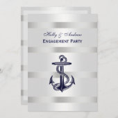 ネイビー航海のブルいかりシルバーウエットBG V婚約 招待状 (正面/裏面)