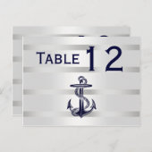 ネイビー航海のブルいかりシルバーWht Hテーブル番号 ポストカード (正面/裏面)