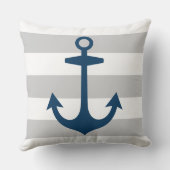 ネイビー航海のブルーいかりとグレーストライプ クッション (裏面)