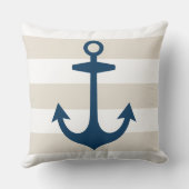 ネイビー航海のブルーいかりとベージュストライプ クッション (裏面)
