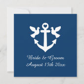 ネイビー航海のブルーいかりとホワイトド結婚ブ 招待状 (正面)