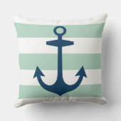 ネイビー航海のブルーいかりとミントグリーンストライプ クッション (裏面)