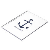 ネイビー航海のブルーいかりと名前をカスタムするオンホワイト ノートブック (左側)