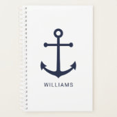 ネイビー航海のブルーいかりと名前をカスタムするオンホワイト プランナー手帳 (正面)