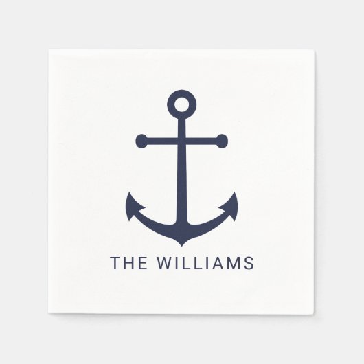 ネイビー航海のブルーいかりと名前をカスタムする スタンダードカクテルナプキン (正面)