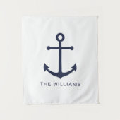 ネイビー航海のブルーいかりと名前をカスタムする タペストリー (正面)