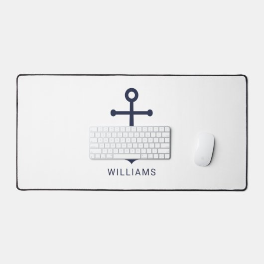 ネイビー航海のブルーいかりと名前をカスタムする デスクマット (キーボード&マウス)