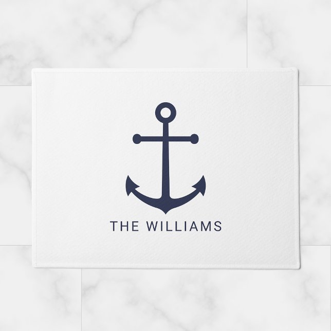 ネイビー航海のブルーいかりと名前をカスタムする ドアマット (クリエイターアップロード済み)