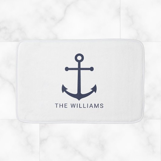 ネイビー航海のブルーいかりと名前をカスタムする バスマット