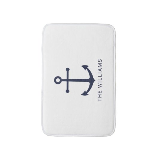 ネイビー航海のブルーいかりと名前をカスタムする バスマット (正面縦)