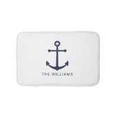 ネイビー航海のブルーいかりと名前をカスタムする バスマット (正面)