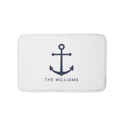ネイビー航海のブルーいかりと名前をカスタムする バスマット (正面)