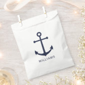 ネイビー航海のブルーいかりと名前をカスタムする フェイバーバッグ (クリップ留めされた状態)