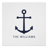 ネイビー航海のブルーいかりと名前をカスタムする ポスター (正面)