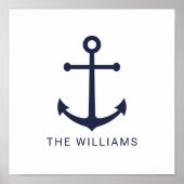 ネイビー航海のブルーいかりと名前をカスタムする ポスター (正面)