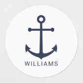 ネイビー航海のブルーいかりと名前をカスタムする ラベル (デザイン1)