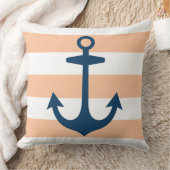 ネイビー航海のブルーいかりウィズピーチストライプズ クッション (ブランケット)