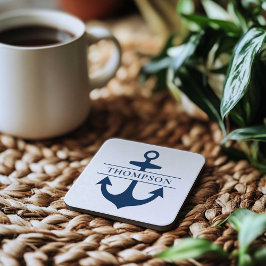 ネイビー航海のブルーいかりカスタムモノグラム名 コースター