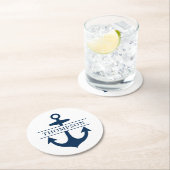 ネイビー航海のブルーいかりカスタムモノグラム名 ラウンドペーパーコースター (インサイチュ)