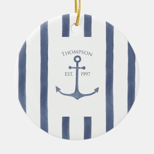 ネイビー航海のブルーいかりコースターパーソナライズされた セラミックオーナメント (正面)