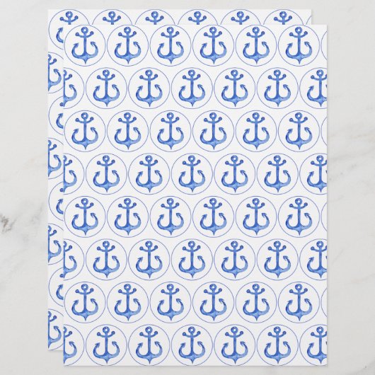 ネイビー航海のブルーいかりスクラップブック紙 (正面/裏面)