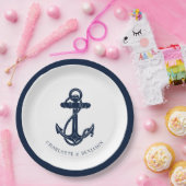 ネイビー航海のブルーいかりビーチ結婚式 ペーパープレート (パーティー)