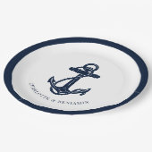 ネイビー航海のブルーいかりビーチ結婚式 ペーパープレート (アングル)