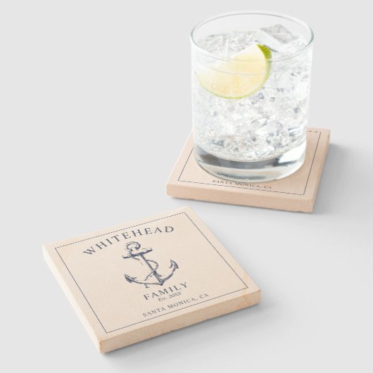 ネイビー航海のブルーいかりファミリー ストーンコースター (横)