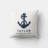 ネイビー航海のブルーいかりベビーシャワーパーソナライズされた クッション (正面)