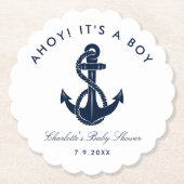 ネイビー航海のブルーいかりベビーシャワー ペーパーコースター (正面)