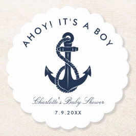 ネイビー航海のブルーいかりベビーシャワー ペーパーコースター