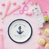 ネイビー航海のブルーいかりベビーシャワー ペーパープレート (パーティー)