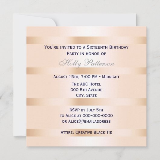 ネイビー航海のブルーいかりベビーピンクBG SQスイーツ16 招待状 (裏面)