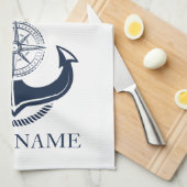 ネイビー航海のブルーいかりボート名 キッチンタオル (四つ折り)