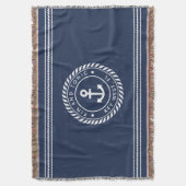 ネイビー航海のブルーいかりボート名 スローブランケット (正面縦)
