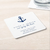 ネイビー航海のブルーいかりモノグラム日付の保存 スクエアペーパーコースター (アングル)