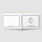 ネイビー航海のブルーいかりモノグラム結婚ズ ゲストブック (全面)