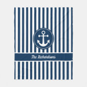 ネイビー航海のブルーいかり上のロープ付きストライプ フリースブランケット (正面)