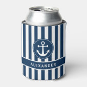 ネイビー航海のブルーいかり上のロープ付きストライプ 缶クーラー (缶正面)