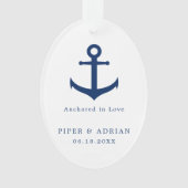 ネイビー航海のブルーいかり写真エレガント新婚 オーナメント (正面)