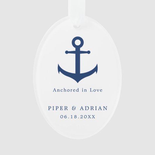 ネイビー航海のブルーいかり写真エレガント新婚 オーナメント (正面)