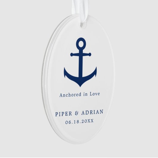ネイビー航海のブルーいかり写真エレガント新婚 オーナメント (正面)
