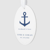 ネイビー航海のブルーいかり写真エレガント新婚 オーナメント (正面)