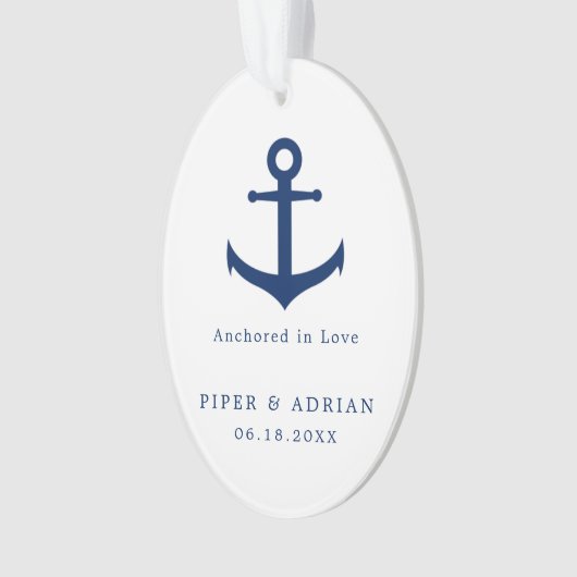 ネイビー航海のブルーいかり写真エレガント新婚 オーナメント (正面)