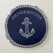 ネイビー航海のブルーいかり沿岸モノグラムラウンドP ラウンドクッション (正面)