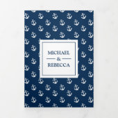 ネイビー航海のブルーいかり結婚ズ写真 三つ折り招待状 (カバー)