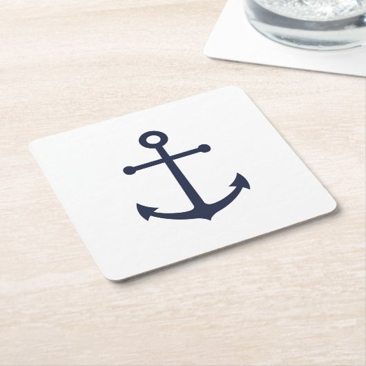 ネイビー航海のブルーいかり スクエアペーパーコースター (アングル)