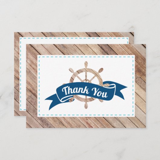 ネイビー航海のブルーとアクアのサンキューカード サンキューカード (正面/裏面)
