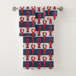 ネイビー航海のブルーとグレーのロブスターのストライプ バスタオルセット